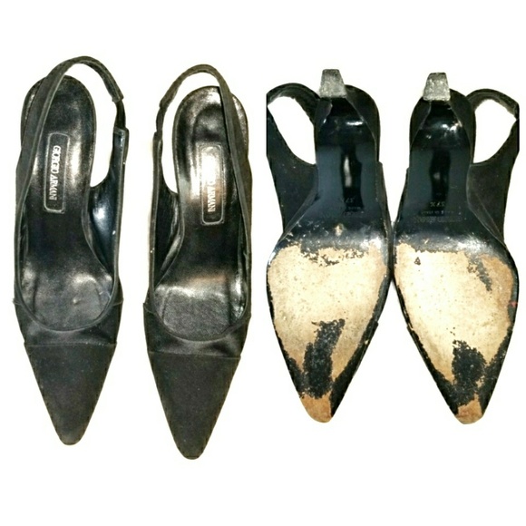 Giorgio Armani Black Suede Sling Back Pointed Toe - Picture 2 of 7